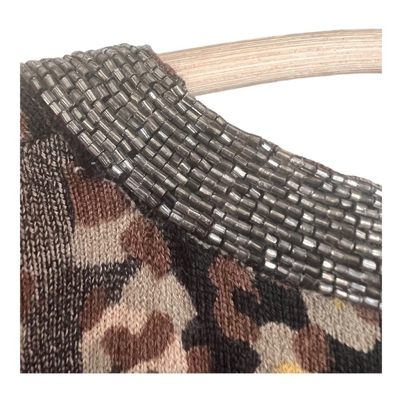 Charlotte Black Brown Gold Leopard Print Silver Embellished Neckline MIDI Dress - Picture 6 of 16